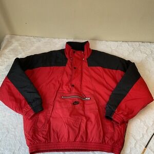 Vintage Nike Anorak Coat Red Black Color Block Pullover Windbreaker Mens‎ Large
